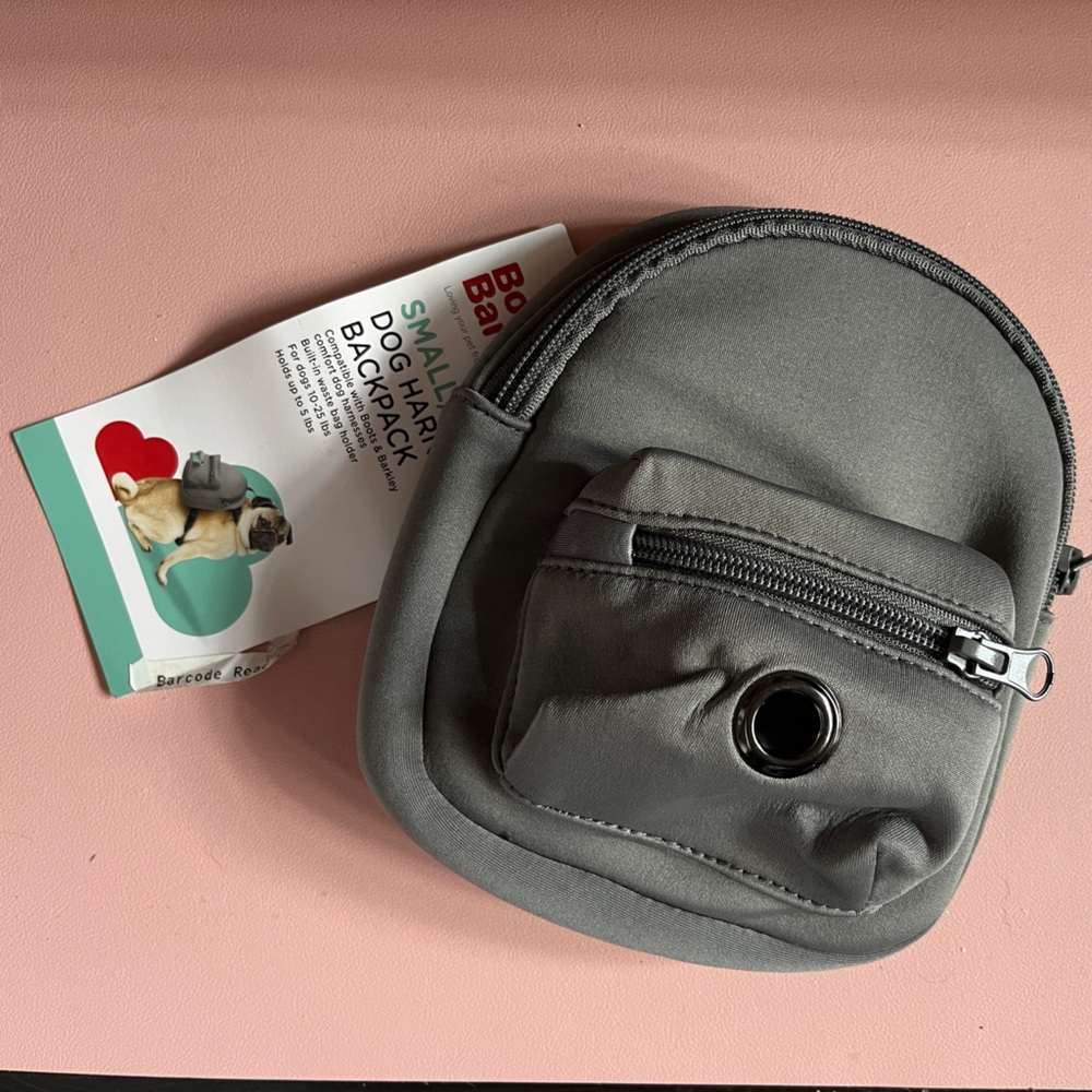 Dog harness backpack, gray, small/medium